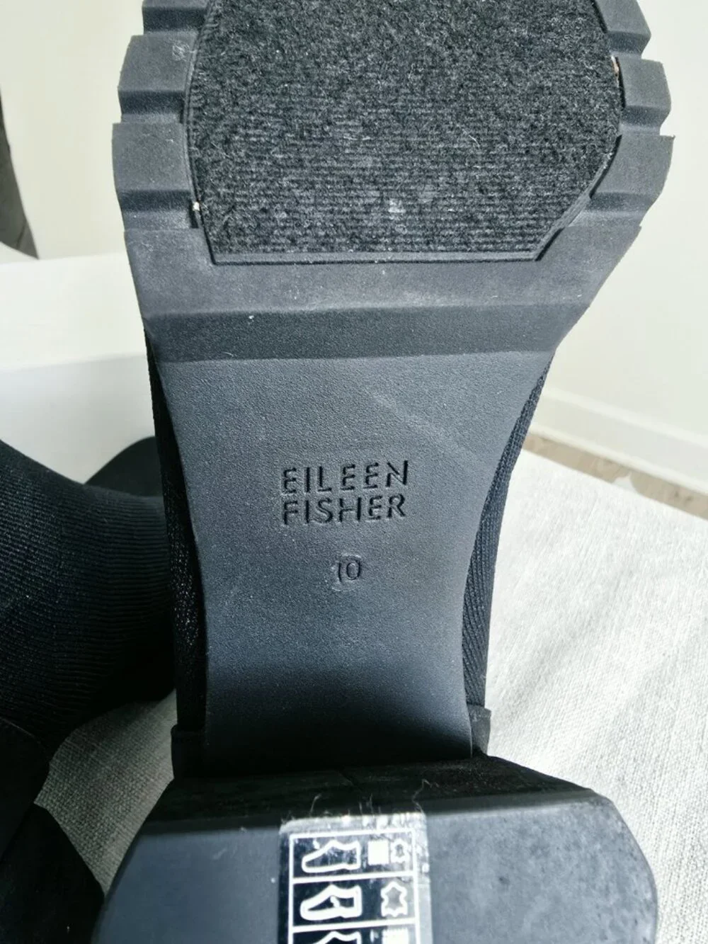 Eileen Fisher Spell Black Stretch Knit Bootie Ankle Boots 10 Shoes Block Heel